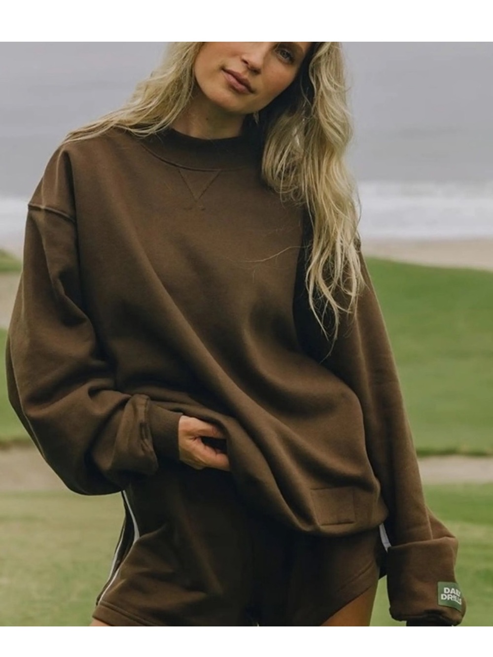 Daily Drills Vintage Fleece Reversible Crewneck in Coco Brown XS/S